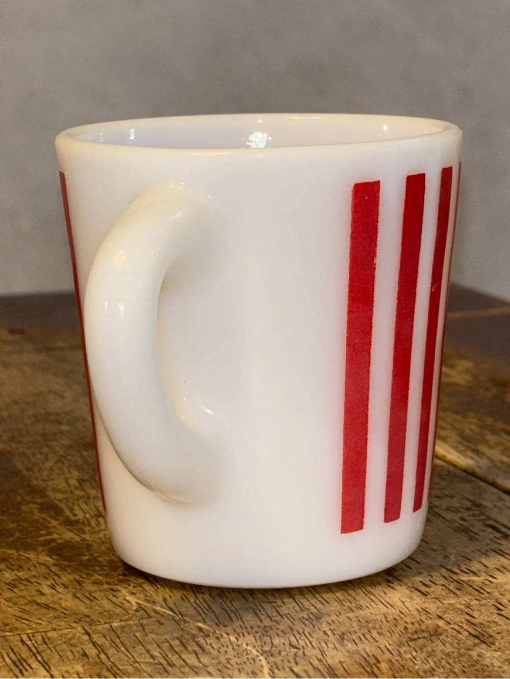 Vintage Hazel Atlas Red Candy Stripe Milk Glass Mug coffee tea